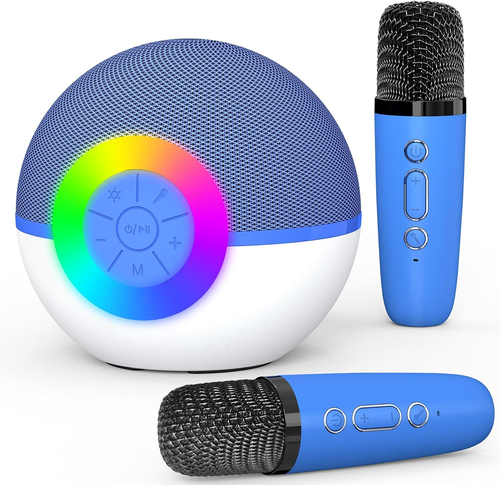 Karaoke con Microfono con Luci da Discoteca, Microfono Karaoke con 2 Microfono Bambini Adulti Cassa Bluetooth Portatile Giocattoli Regalo per Feste in Casa & Compleanno - Regali Natale Bambini