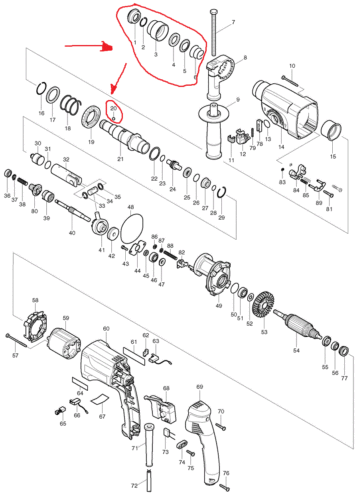 Makita Bohrfutter Reparaturset für HR2450 HR2455 HR2470 BHR202 233940-9 233916-6 - Bild 2 von 2