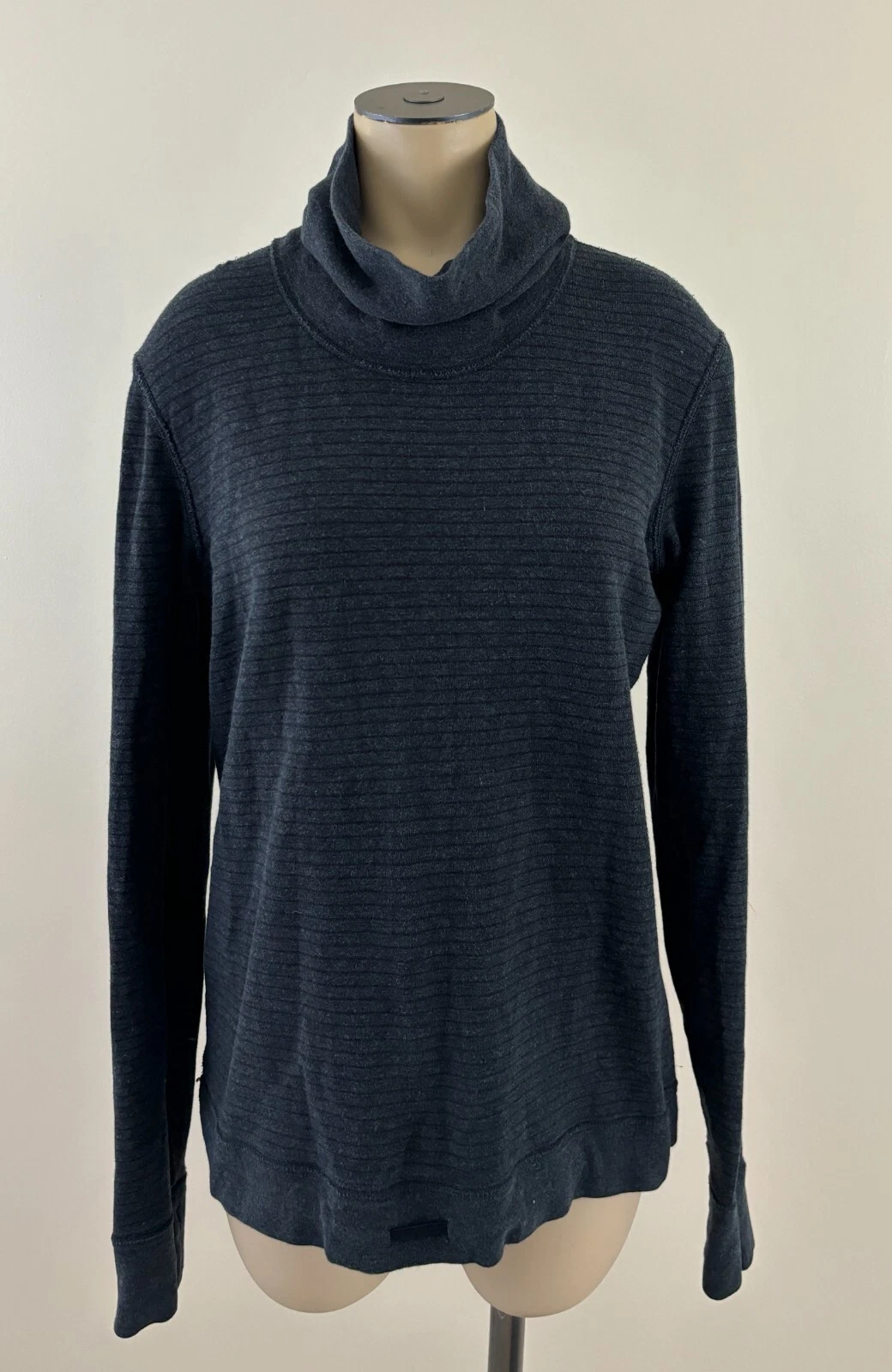 lululemon charcoal stripe reversible cowl neck thumbhole sweater