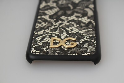 DOLCE & GABBANA Phone Case Cover Black White Lace Leather
