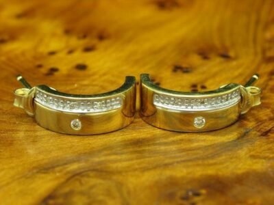 14kt 585 Gelbgold Halbcreolen mit Brillant & Diamant Besatz / Ohrstecker / 2,7g