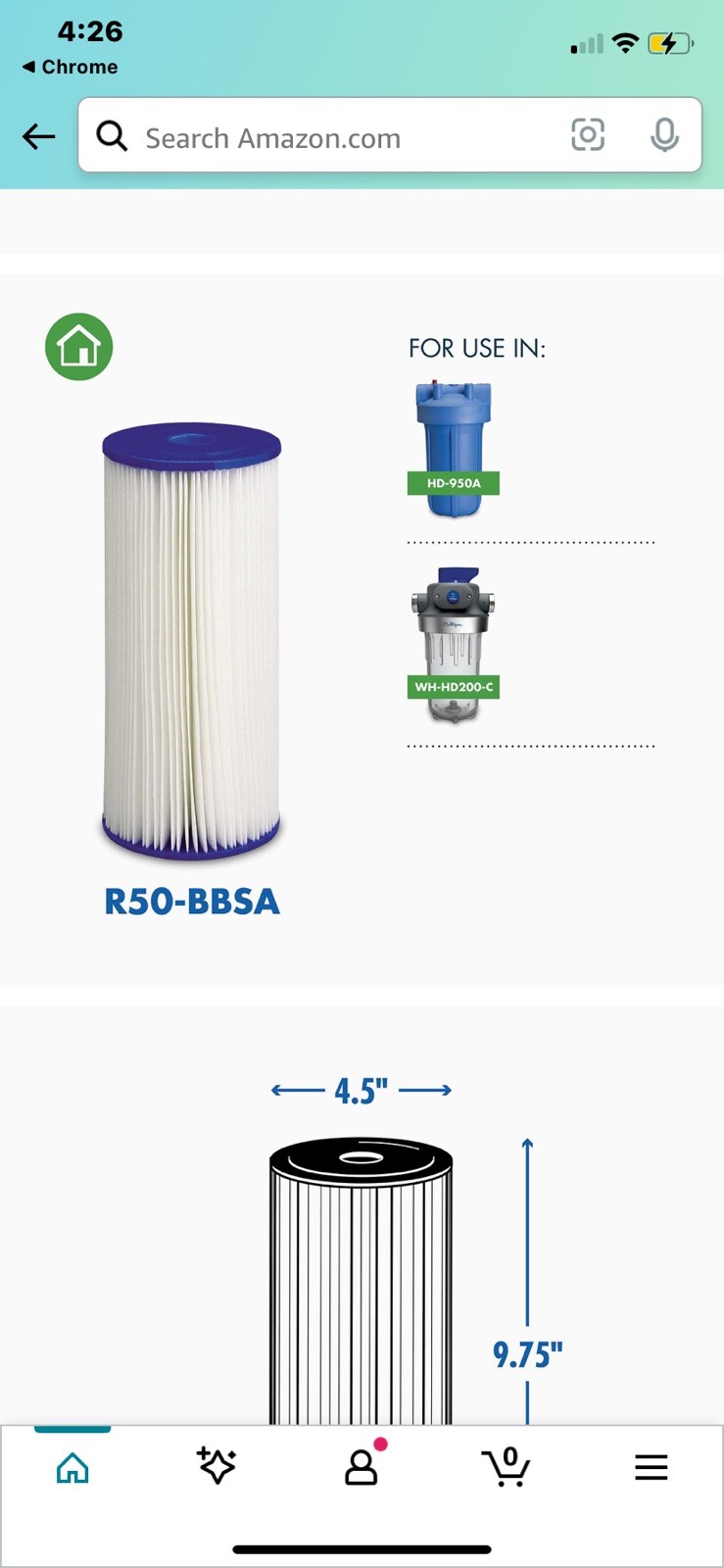 Culligan R50-BBSA 5 Micro 10" x 4.5" Whole House Pleated Washable Sediment