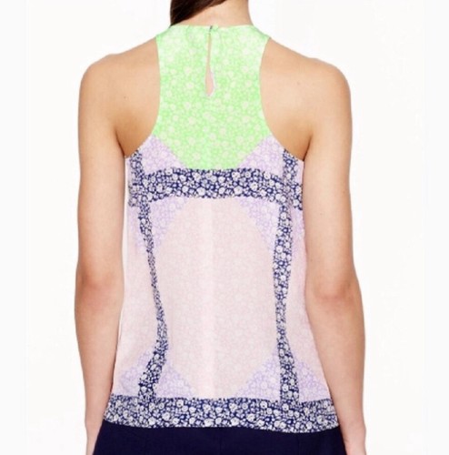 J Crew Widowpane Silk Halter Top Womens Size 00 Purple Floral Sleeveless - Picture 2 of 11