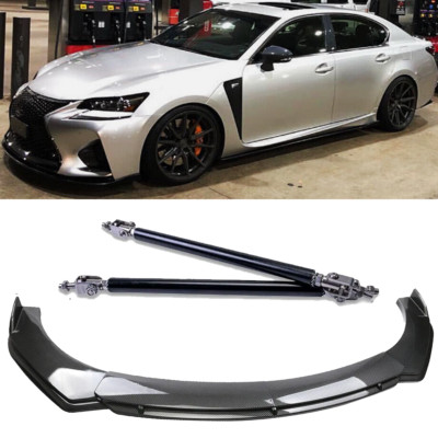 Carbon Fiber Style Front Bumper Lip Spoiler Strut Rods For Lexus IS F IS200t IS