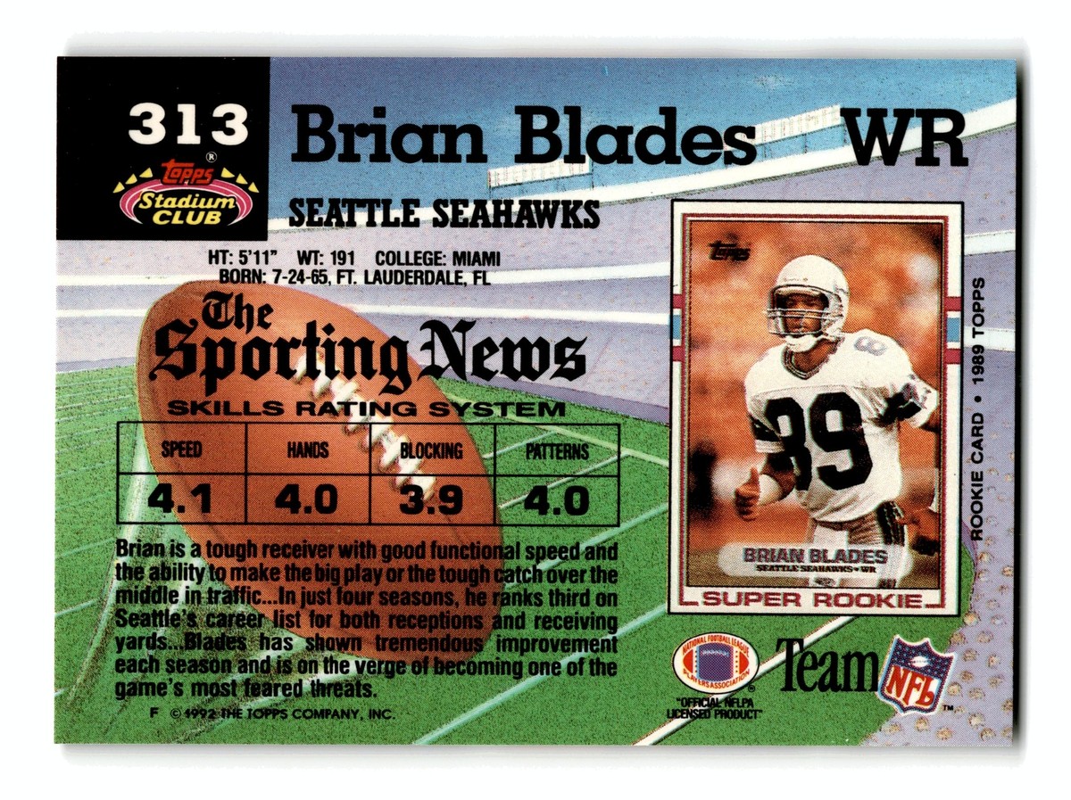 Brian Blades 1992 Stadium Club #313 Seattle Seahawks Mint | eBay