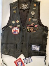 A-1 Biker Ladie s Size 36 Leather Vest Pins Patches Side Lace Up Snaps With Pins