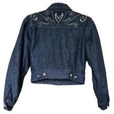 Vtg Versace Jeans Black Embroidered Slightly Cropped Denim Jacket. Sz Medium Uk