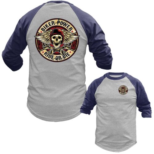 Motociclista Power Bikers Vintage Classico Personalizzato Grafica Manica 3/4 Raglan - Foto 4 di 10