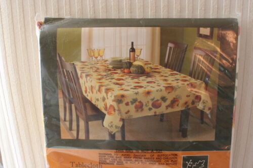 Thanksgiving Harvest Fall Fabric Tablecloth Sunflowers Pumpkins Oblong 60 x 84 - Picture 1 of 2