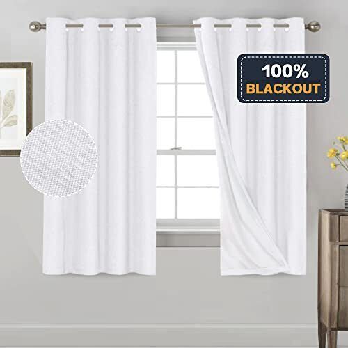 Primitive Textured Linen 100% Blackout Curtains for 52"W x 63"L Pure White - Picture 3 of 7