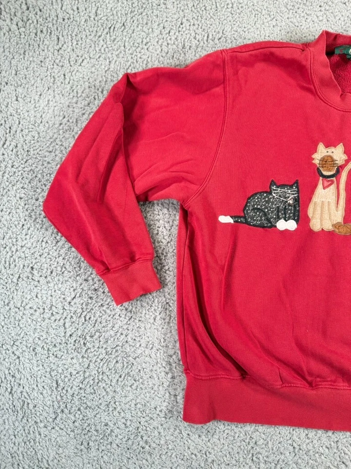 Винтажный Orvis толстовка женщин XL Cat красный вышитый пуловер США 90-х оранжевый - Изображение 4 из 4