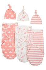 3x Pack 100% Cotton Baby Swaddle Wraps & caps 0-3 Months for New Born