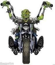ZOMBIE ON BIKE MOTORCYCLE HELMET BUMPER BOX CAR STICKER DECAL MADE IN USA 3x2.5