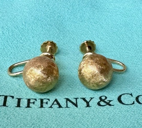 Tiffany & Co Vintage Hardware Ball Yellow Gold Earrings K14 10mm Diameter - Picture 3 of 11