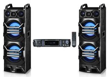  2 Technical Pro Dual 10" 3000w Speakers w/LED's Rockville Receiver Amplifier