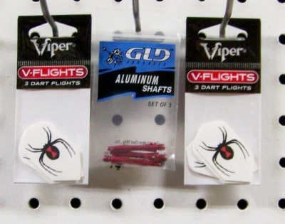 VIPER BY GLD PRODUCTS Dark Red Aluminum Dart Shafts, & 2 Sets Black Widow Dart Flights