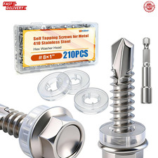 210Pcs  8 1" Self Tapping Screws for Metal,410 Stainless Steel,Metal Screws Self