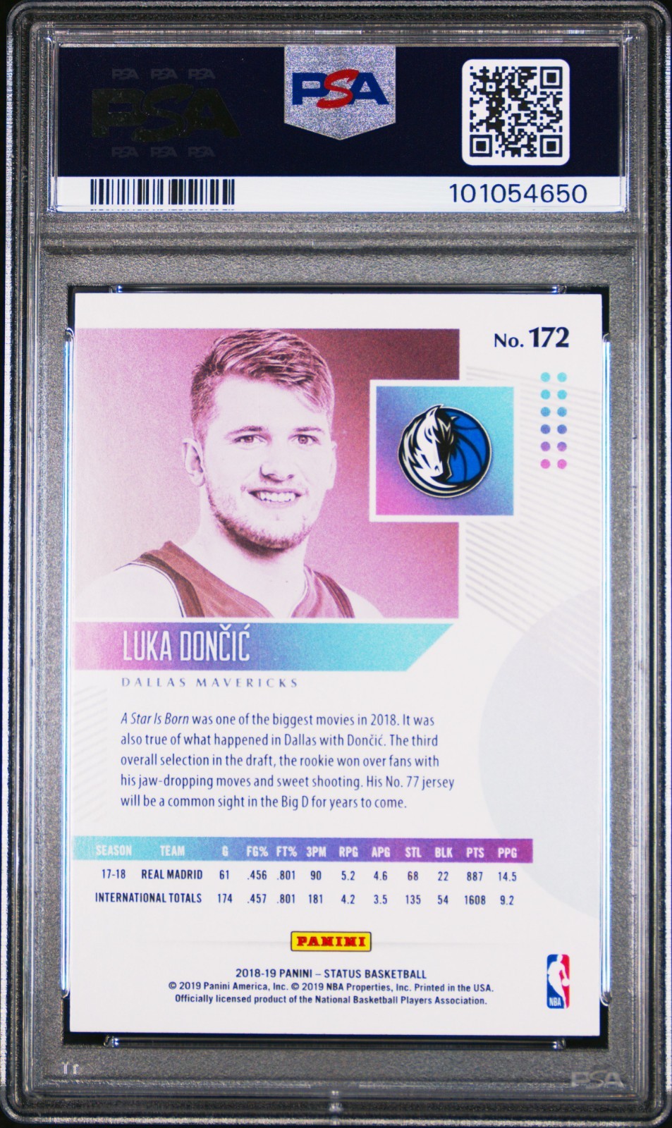 Luka Doncic 2018-19 Panini Status #172 BLUE Parallel Rookie RC PSA 10 GEM MINT view 2