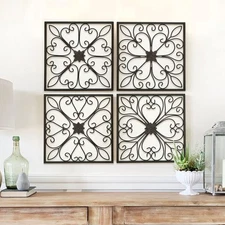 Metal Wall Decor-Large Retro Wrought Scroll Wall Art Set of 4 Farmhouse Hangi...