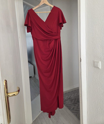 l/Slove Damen Jerseykleid Maxikleid lang Rot Gr. 46 V-Ausschnitt Kurzarm