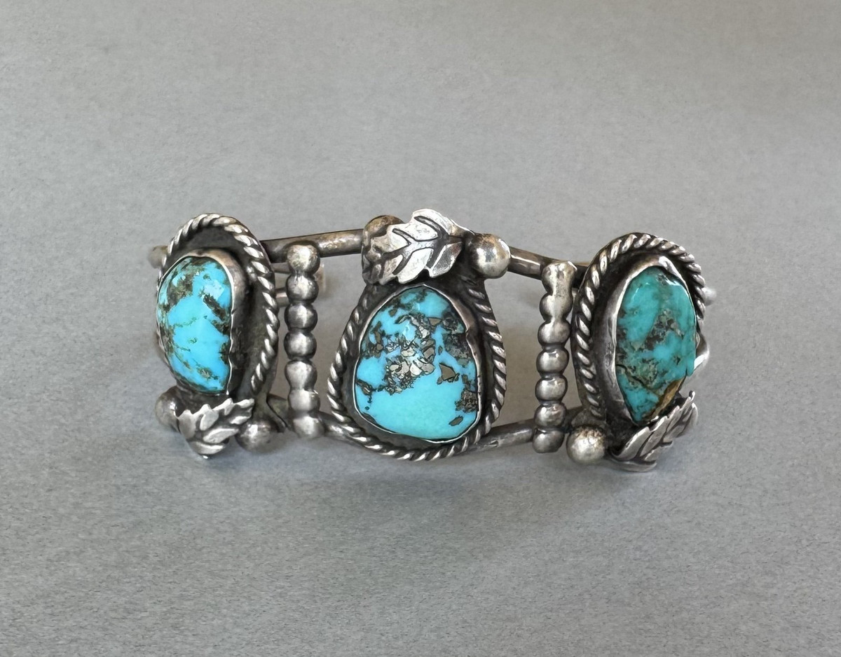 Old Pawn Navajo Sterling Silver And Turquoise Bracelet