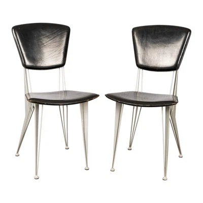 Pair of Archirivolto for Fasem T/38 Leather Made in Italy 1980s Dining Chairs - Image 1 of 2