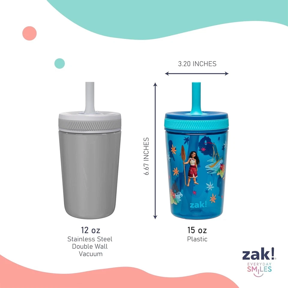 Zak Designs Disney Moana 2 xícaras infantis Kelso para viagem ou em casa, pacote com 2 15 oz - Imagem 3 de 4