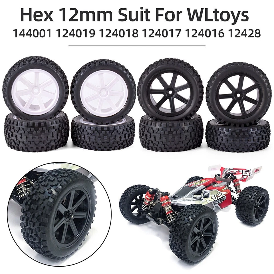 RC Car Wheels 1/10 Reifen 12mm Sechskant für WLtoys 144001 124019 12428 124017 - Bild 4 von 4
