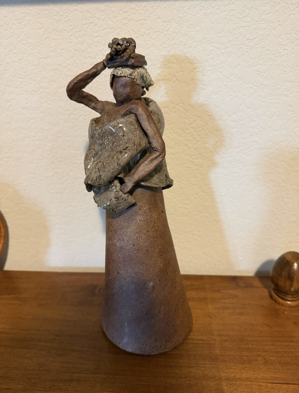 Clay Woman carrying child Figurine Sculpture, Hand Painted, 1pc