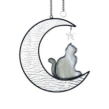 The colored glass cat on the white moon is suitable for cat lovers, and the hand
