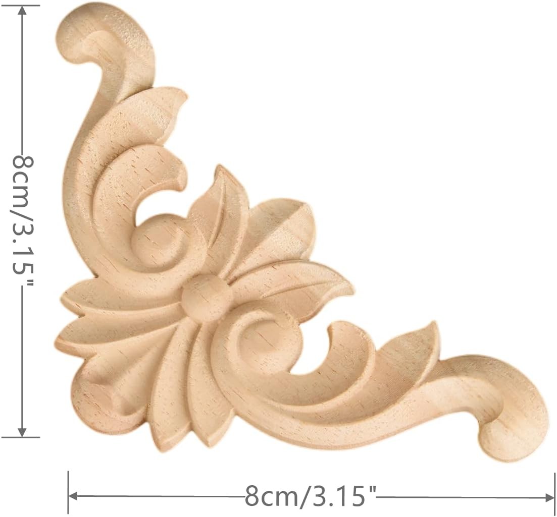 Wood Carved Onlay Appliques, Unpainted Wooden Corner Carving Decals, Furniture D