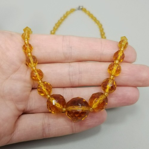 Vintage Orange Amber Glass Beaded Necklace 15 Inch Long Graduated Size - Picture 6 of 7