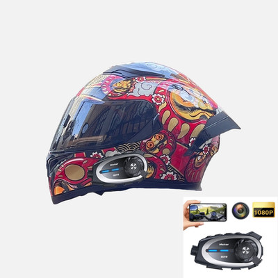 Full Face Motorcycle Helmet Bluetooth Intercom Headset With Camera Recorder