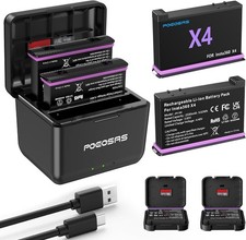 360 X4 Battery 2-Pack 2500mAh with 3-Channel USB-C Fast Charger for Insta360