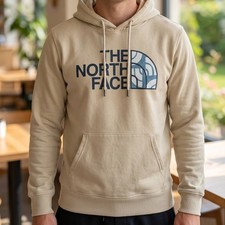 The North Face Mens Sand Beige Graphic Logo Pullover Hoodie Sweatshirt L