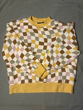 Vans Checkered Board Sweatshirt Size Medium Yellow Oversized Comfy Skater