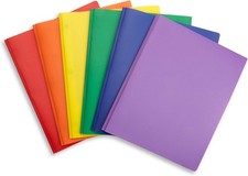 6 Pack Multicolor Plastic Folders with Pockets and Prongs, 2 Pocket Plastic