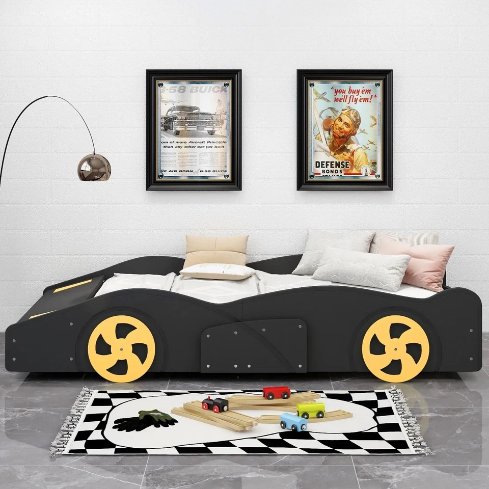 Kids Car Shaped Twin Size Platform Bed With Storage Cabinet Box For Kids Bedroom - Изображение 3 из 4