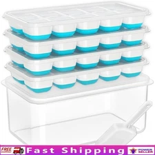 Silicone Ice Cube Tray W/ Lid & Bin Stackable Freezer Storage 4 Pack Kits New