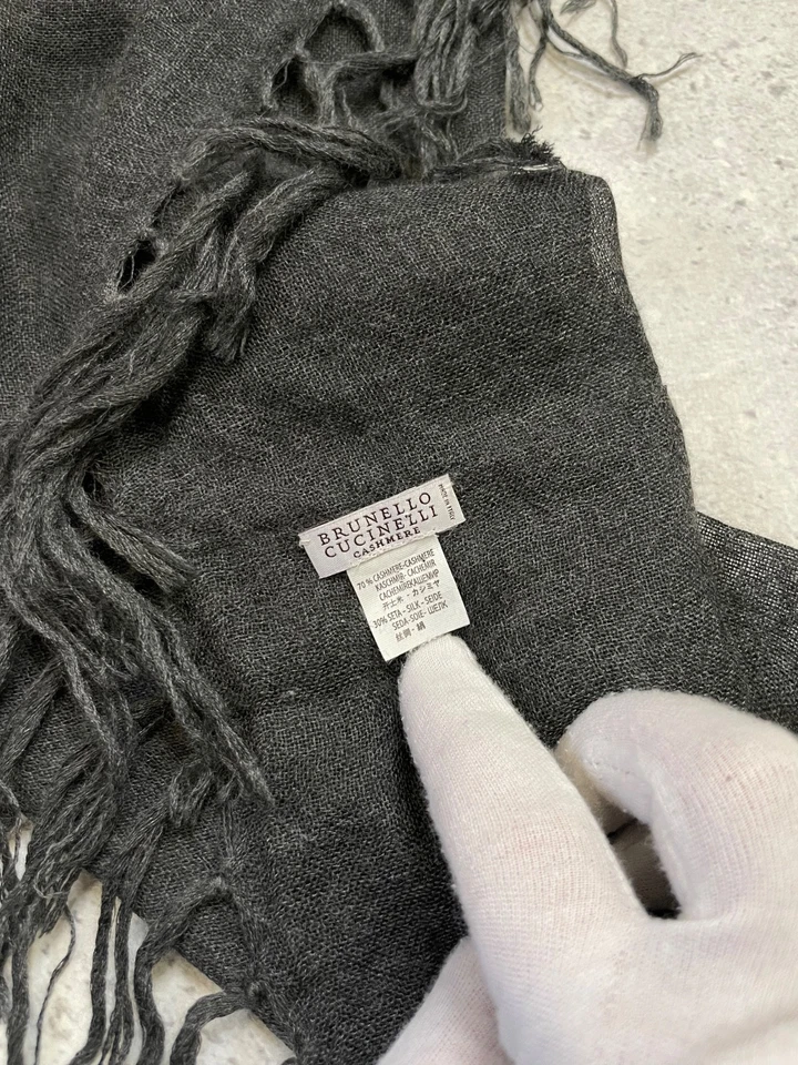 Brunello Cucinelli 女式羊绒/丝绸灰色无限围巾意大利制造 — 第 4/4 张图片