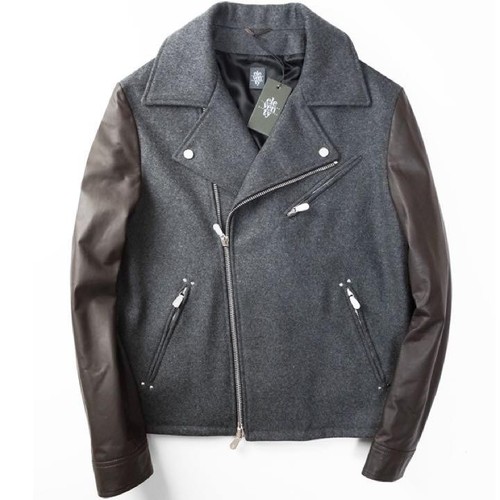 ELEVENTY Italy Wool Blend Leather Sleeve Rider Jacket Men's 50L - Picture 2 of 10