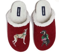 Lands End Women's 6 Sherpa Lined Maroon Clog House Slippers Holiday Dogs RARE