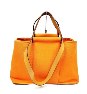 HERMES Authentic Orange Canvas Cabag Elan Tote