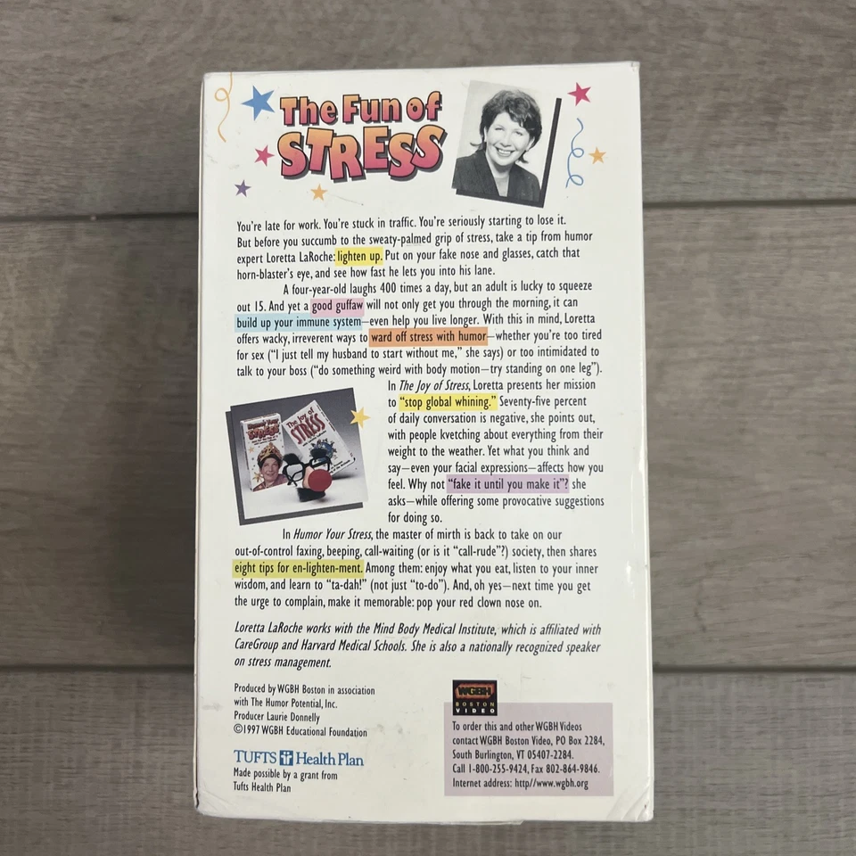 Loretta LaRoche WGBH The Fun of Stress; 2 VHS, Fake-Nose Glasses, Red Clown Nose - Image 3 of 4