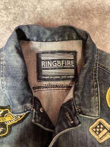 Ring of Fire Men's Vest Jacket Large Patches Sleeveless - Picture 2 of 9