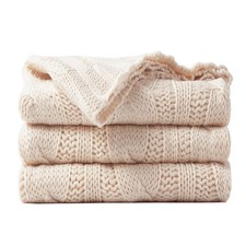 Cream Ivory Cable Knit Throw Blanket Couch Bed Sofa Chair Warm 50x60 Inch
