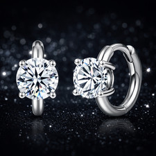 2.0ct tw Moissanite Huggie Earrings Solitaire Diamond Platinum S925 Gift Hoops
