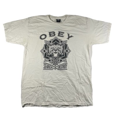 Obey T-Shirt Men's Large White Short Sleeve Search And Destroy Theme Classic