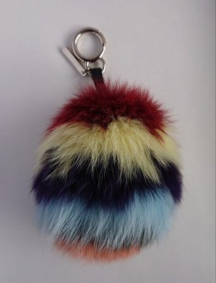 FENDI Fur Leather Pompom Charm Key chain Keyring Multicolor