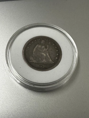 1876 Seated Liberty Quarter Dollar Silver Coin In Case
